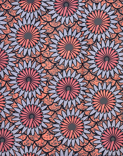 African Print Fabric/ Ankara - Coral, Gray, Mauve ‘Morning Bouquet' Design, 1 YARD