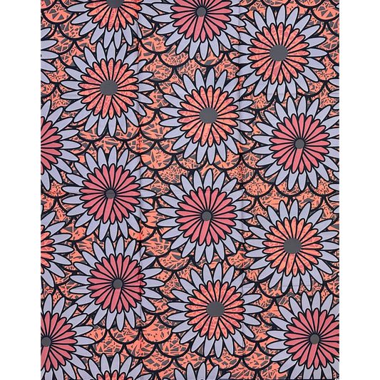African Print Fabric/ Ankara - Coral, Gray, Mauve ‘Morning Bouquet' Design, 1 YARD