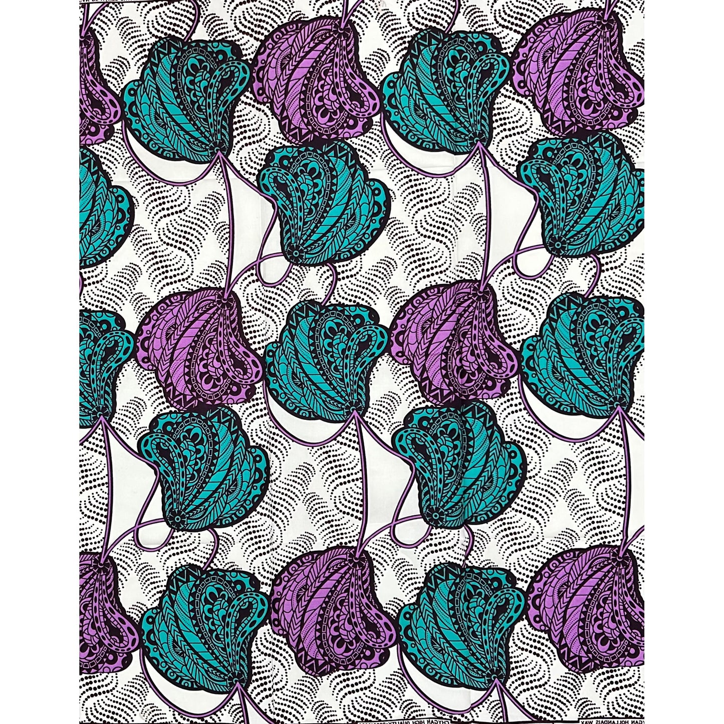 African Print Fabric/ Ankara - Cream, Teal, Purple ‘Amethyst Tide' Design, 1 YARD