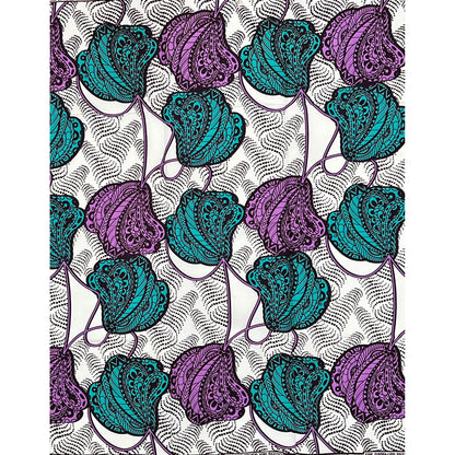 African Print Fabric/ Ankara - Cream, Teal, Purple ‘Amethyst Tide' Design, 1 YARD