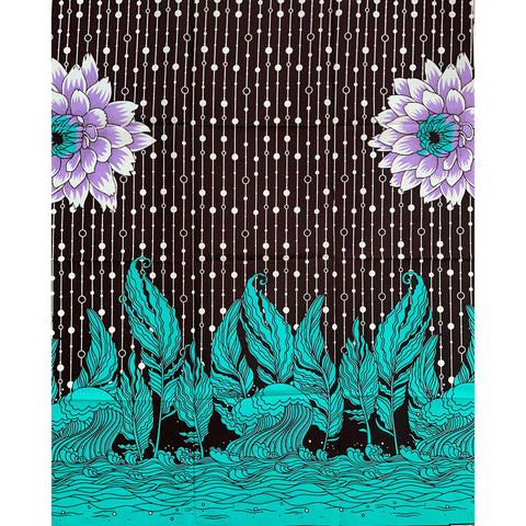African Print Fabric/ Ankara - Turquoise, Purple, Brown 'Midnight Notes,' YARD
