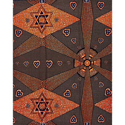 African Print Fabric/ Ankara - Orange, Navy 'Ade Obi', 1 YARD