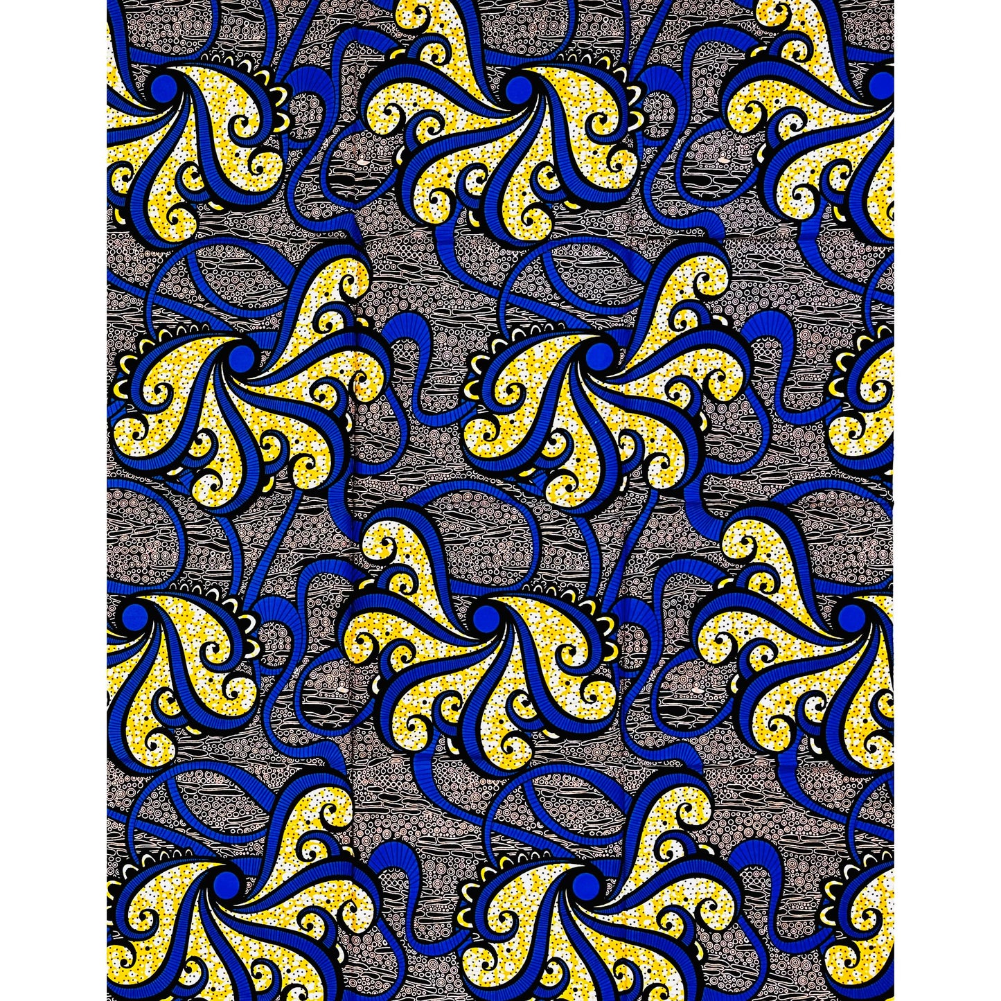 African Print Fabric/ Ankara - Yellow, Blue, Black 'Sannu a Hankali' Design
