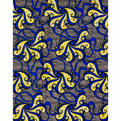 African Print Fabric/ Ankara - Yellow, Blue, Black 'Sannu a Hankali' Design