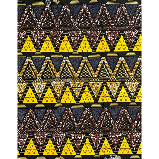 African Print Fabric/Ankara - Yellow, Black, Brown "Ayolope Grid" Design, Per Yard