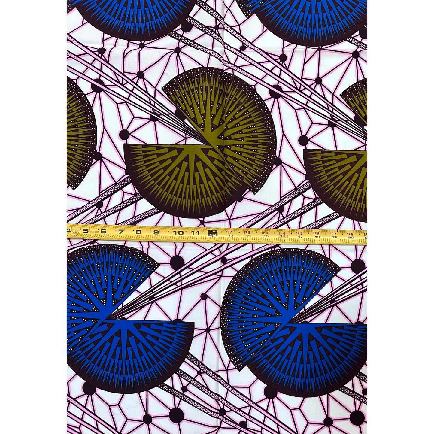 African Print Fabric/ Ankara - Pink, Blue, Green ‘Code of Kush' Design, YARD