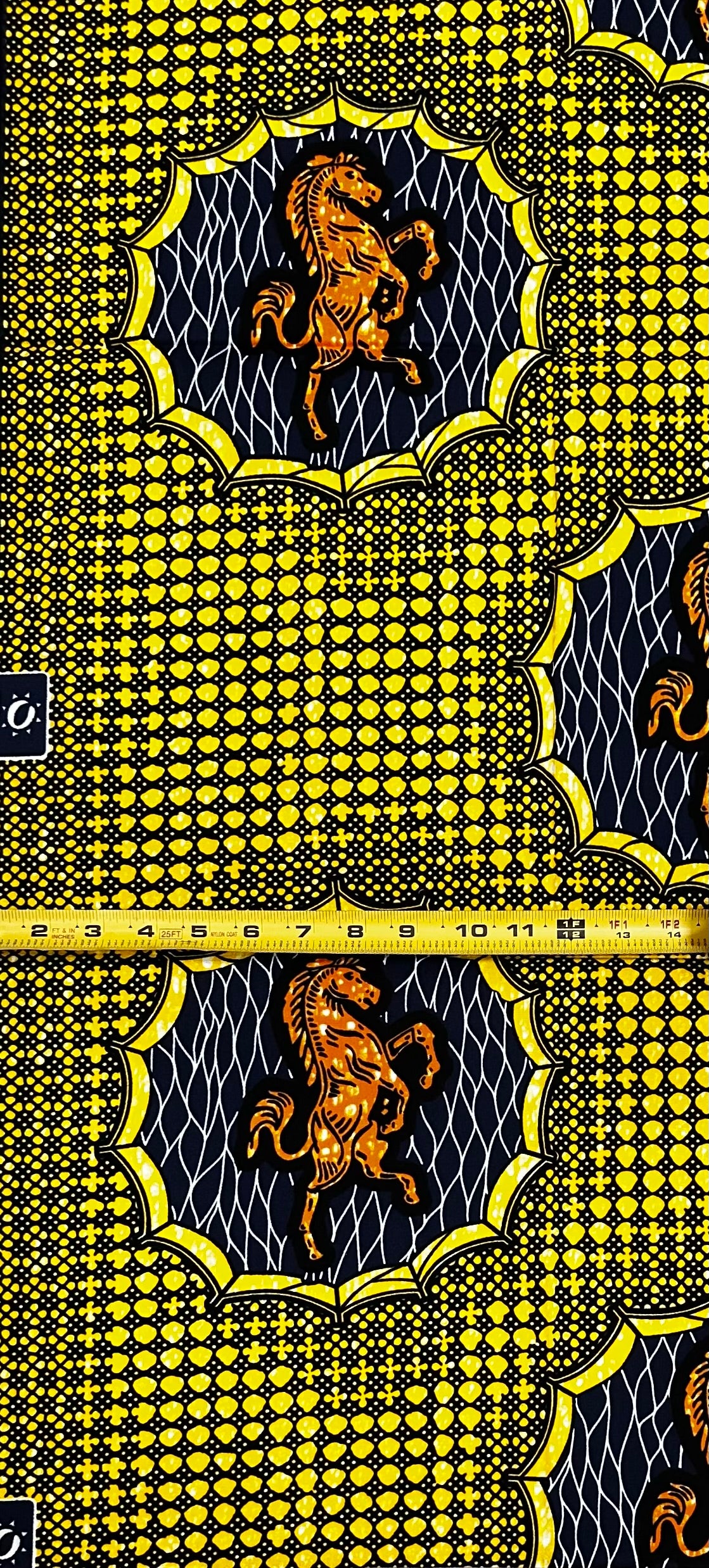 African Print Fabric/ Ankara - Yellow, Orange, Blue 'Cavalry of Benin', 1 YARD