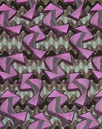 African Print Fabric/Ankara - Pink, Green, Brown "Pulse & Rhythm" Design, 1 Yard
