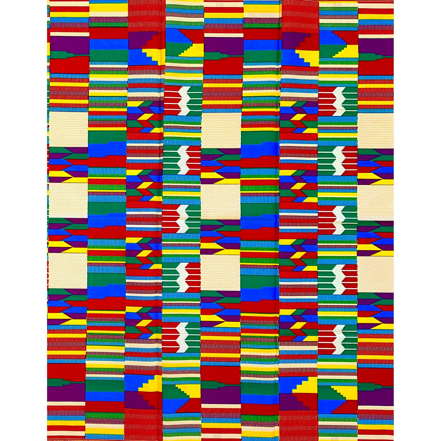 African Print Fabric/Ankara - Red, Yellow, Blue, Green, Purple "Adwumadi " Kente, 1 Yard