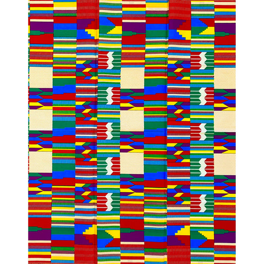 African Print Fabric/Ankara - Red, Yellow, Blue, Green, Purple "Adwumadi " Kente, 1 Yard