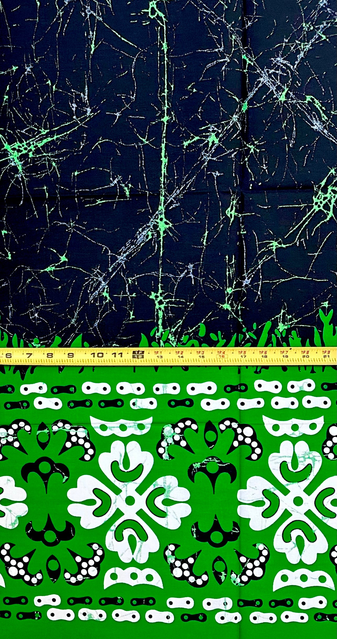 African Print Fabric/ Ankara - Green, Black, Off-White 'Amai Homeland', 1 YARD