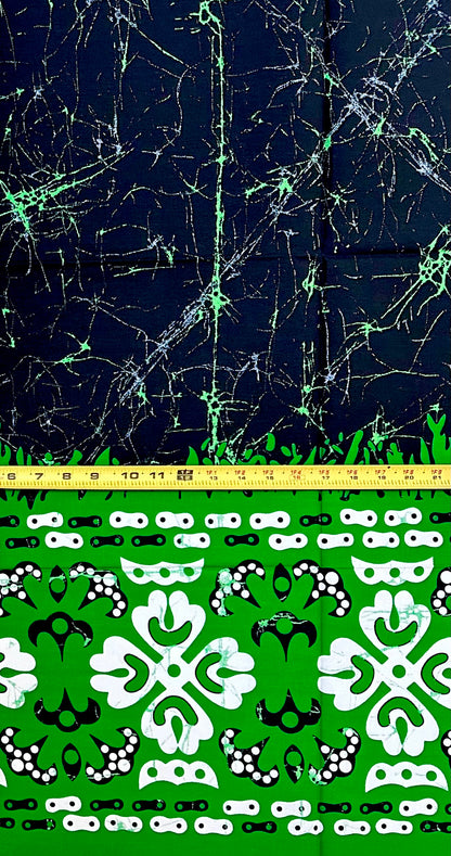 African Print Fabric/ Ankara - Green, Black, Off-White 'Amai Homeland', 1 YARD