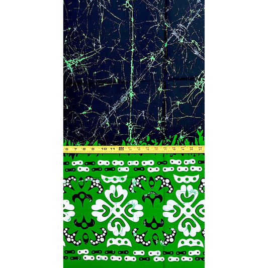 African Print Fabric/ Ankara - Green, Black, Off-White 'Amai Homeland', 1 YARD