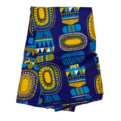 African Print Fabric/Ankara - Blue, Yellow, Green ‘Abundance & Blessings' Design, YARD or WHOLESALE