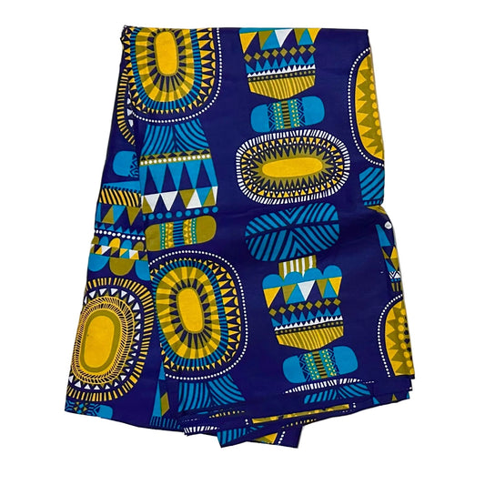 African Print Fabric/Ankara - Blue, Yellow, Green ‘Abundance & Blessings' Design, YARD or WHOLESALE