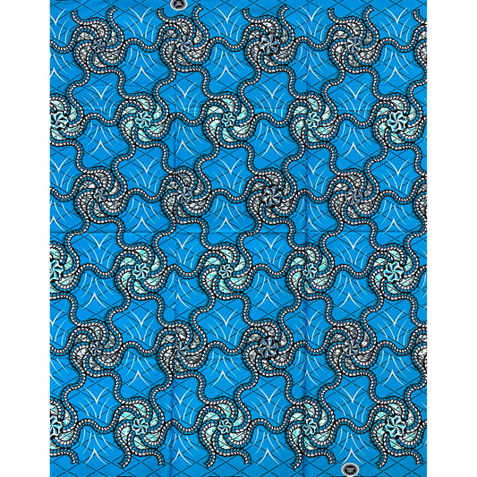 African Print Fabric/Ankara - Blue, Gray "The River Knows The Way" Design