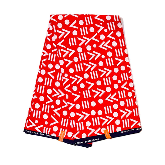 African Print Fabric/ Ankara - Red, White 'Point Made' Design, YARD or WHOLESALE