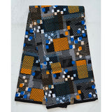 African Print Fabric/ Ankara - Blue, Black, Marigold 'African Billionaire' Design, YARD or WHOLESALE