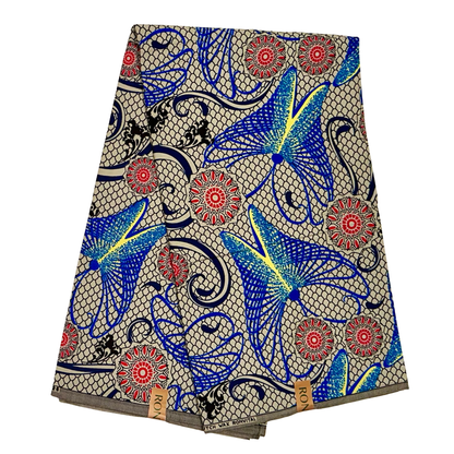 African Print Fabric/ Ankara - Khaki, Blue, Red, Yellow 'Yewa’s Whisper' Design, YARD or WHOLESALE