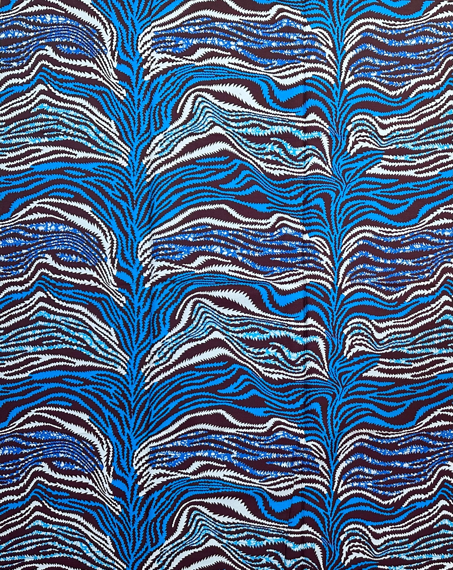 African Print Fabric/ Ankara - Blue, Gray, Brown 'Wild Current', 1 Yard