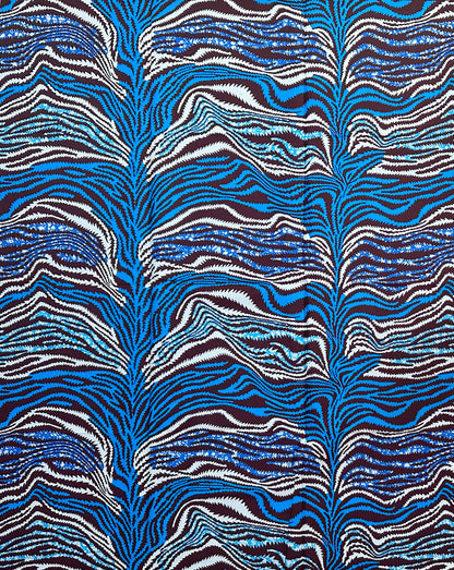 African Print Fabric/ Ankara - Blue, Gray, Brown 'Wild Current', 1 Yard
