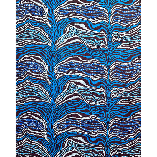 African Print Fabric/ Ankara - Blue, Gray, Brown 'Wild Current', 1 Yard