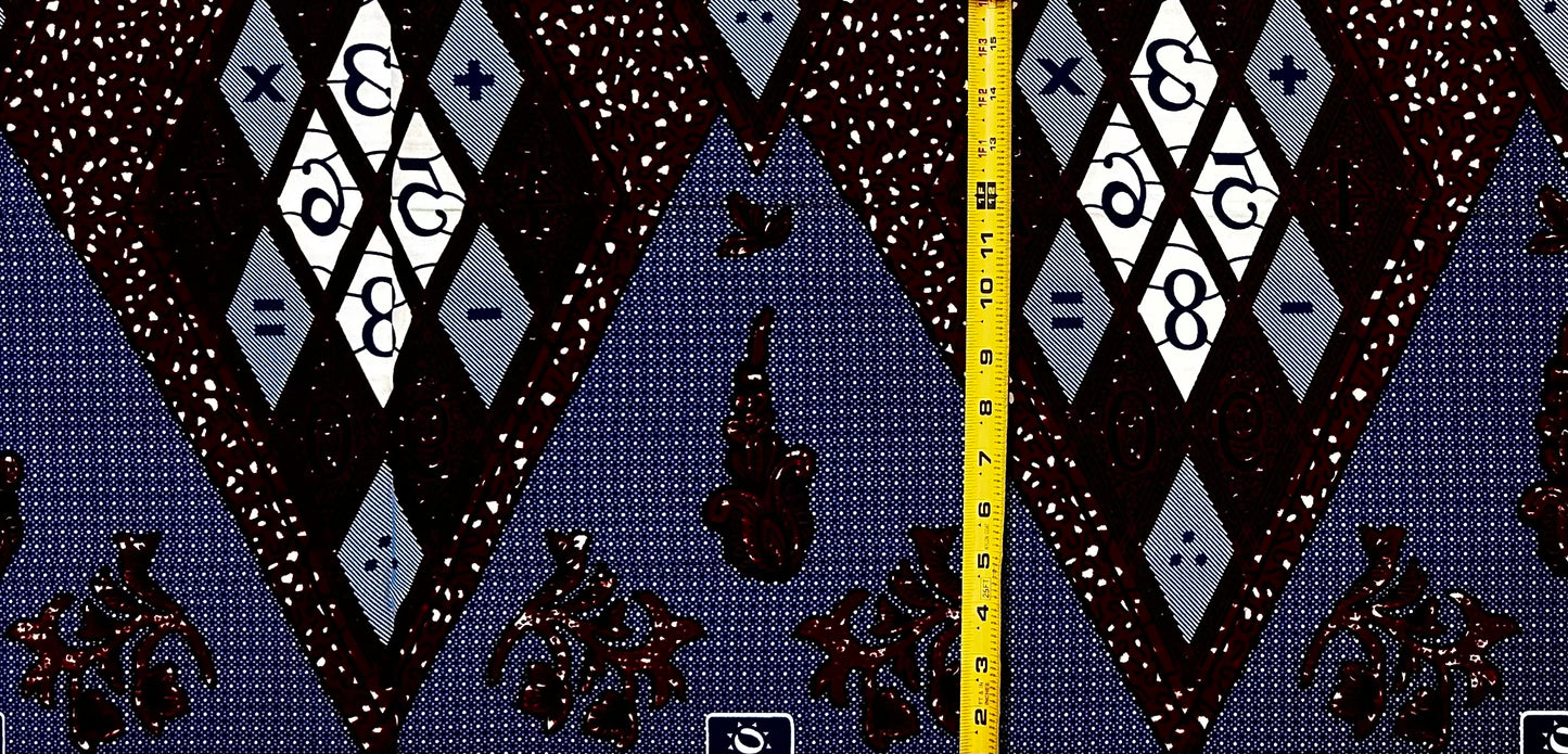 African Print Fabric/ Ankara - Brown, Navy 'Scholar’s Cloth', 1 YARD