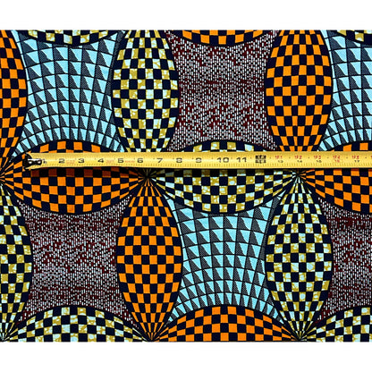 African Print Fabric/ Ankara - Blue, Orange, Brown "Mama Put It On Hold", Yard or Wholesale