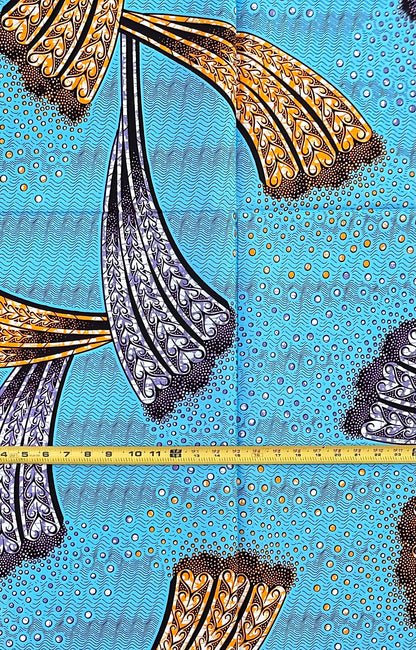 African Print Fabric/ Ankara - Blue, Purple, Orange 'Ocean Between Sisters', 1 Yard