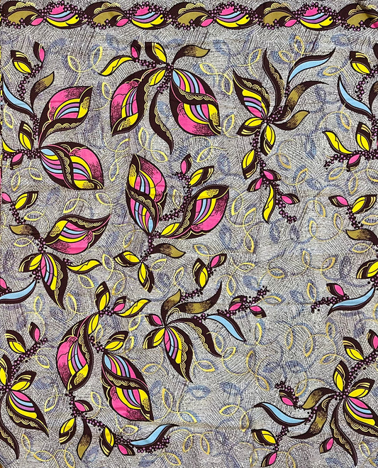 African Print Fabric/ Ankara - Pink, Yellow, Purple, Cream, Brown, Shimmering Gold 'Everyday Grace’, Yard or Wholesale