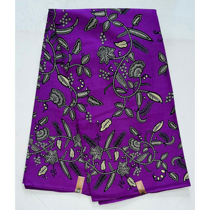 African Print Fabric - Purple, Black, Beige ‘Ivy Crush’, Yard or Wholesale