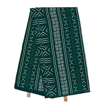 African Print Fabric/ Ankara - Green, White 'Kinfolk Code' Design, YARD or WHOLESALE