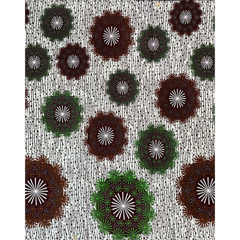 African Print Fabric/ Ankara - Green, Brown, Cream 'Ujamaa,’ 1 YARD