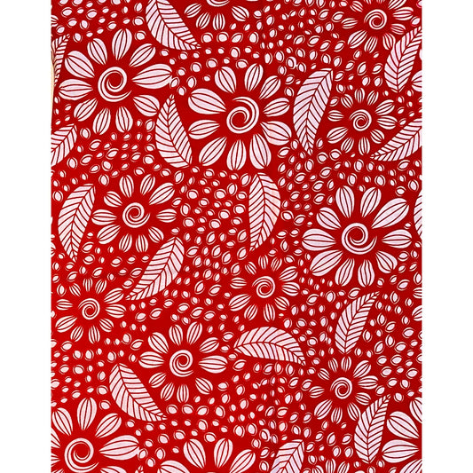 African Print Fabric/ Ankara - Red, White 'Ewa Petals' Design, YARD or WHOLESALE
