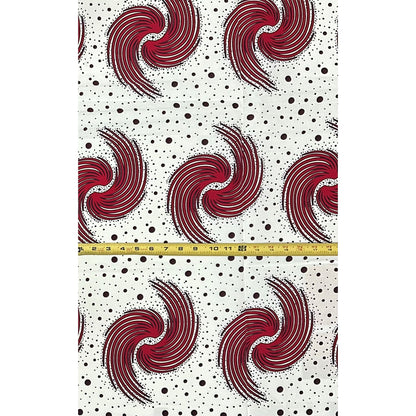 African Print Fabric/ Ankara - Cream, Red, Brown 'Spiral of Success', YARD