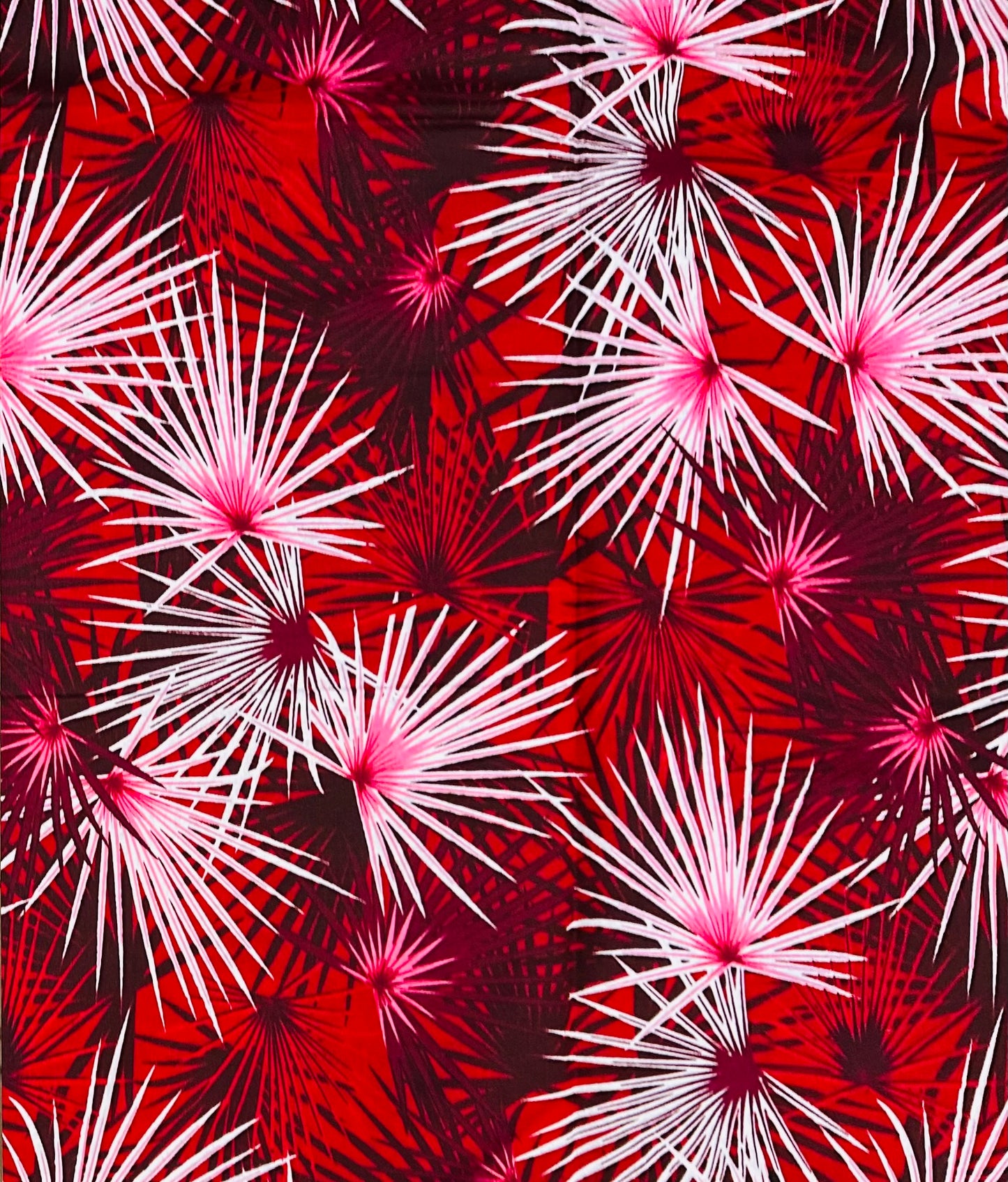 African Print Fabric/ Ankara - Red, White, Pink 'Moto Palm' Design, YARD or WHOLESALE