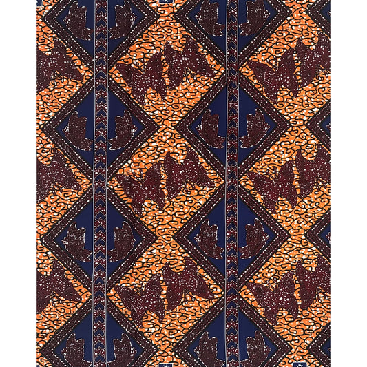 African Print Fabric/ Ankara - Brown, Orange, Blue "Butterfly Passage" Design, Yard