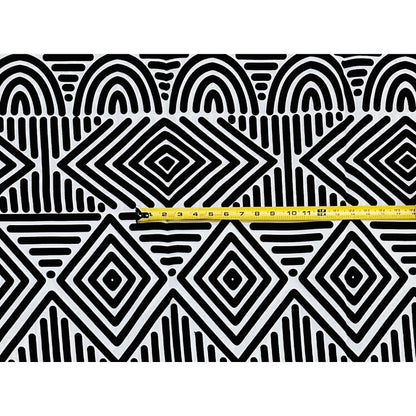 African Print Fabric/ Ankara - White, Black 'Wakanda Cipher’, YARD or WHOLESALE