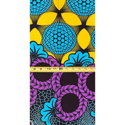 African Print Fabric/Ankara - Purple, Blue, Yellow “The Scenic Route" Design, 1 Yard