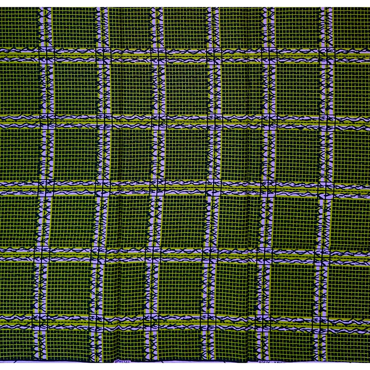 African Print Fabric/ Ankara - Green, Purple 'Ola Grid' Design, YARD