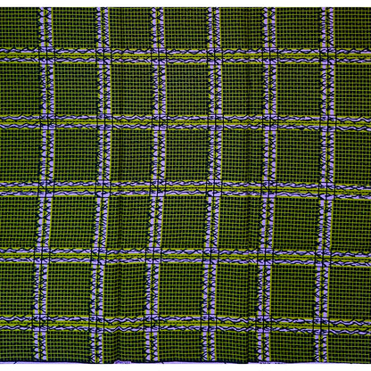 African Print Fabric/ Ankara - Green, Purple 'Ola Grid' Design, YARD