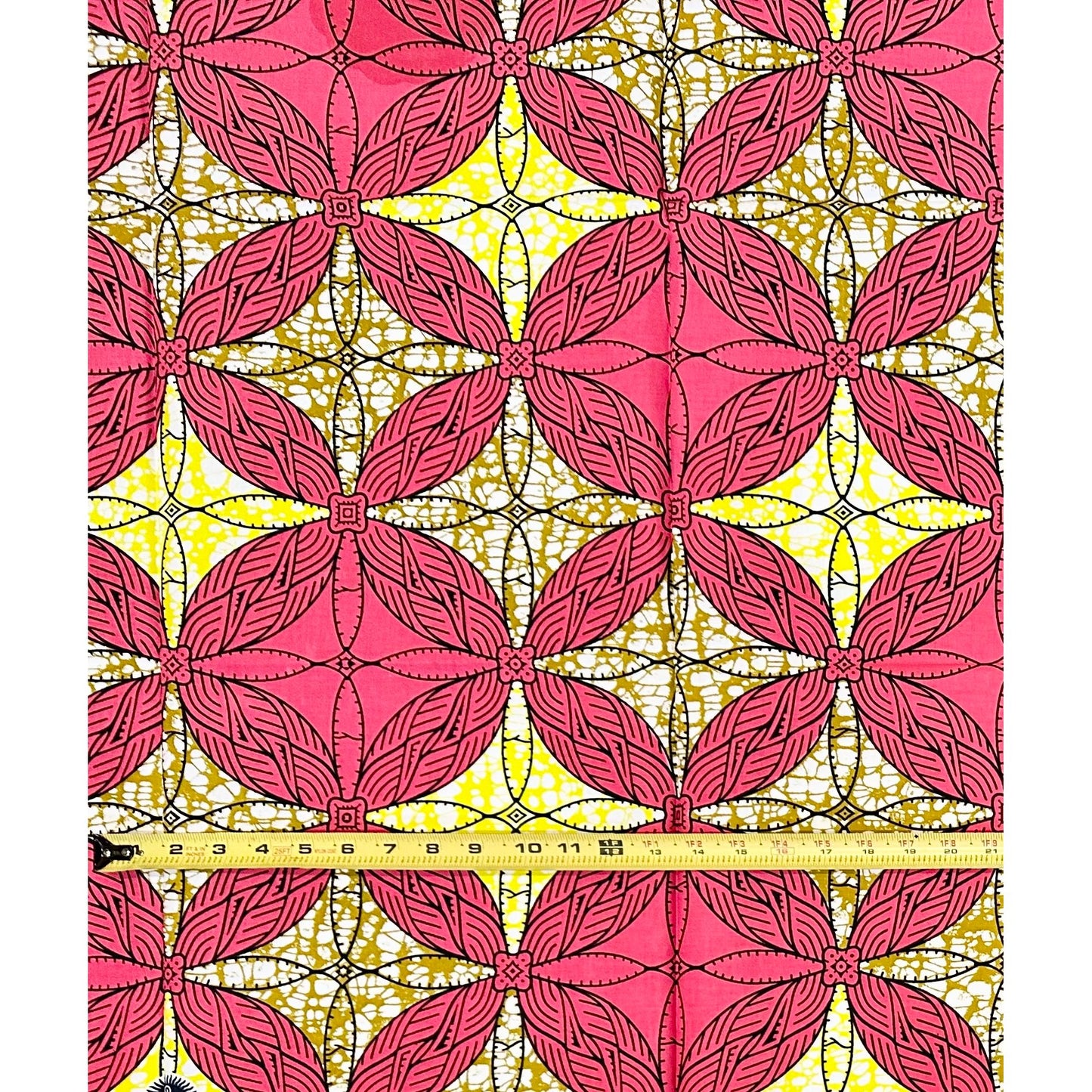 African Print Fabric/ Ankara - Pink, Brown, Yellow ‘Kalo Circuit' Design, 1 YARD