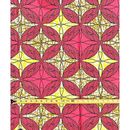 African Print Fabric/ Ankara - Pink, Brown, Yellow ‘Kalo Circuit' Design, 1 YARD