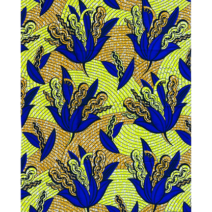 African Print Fabric/ Ankara - Yellow, Brown, Blue 'Drums Beneath The Water,’ YARD