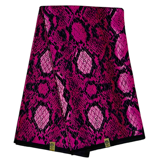 African Print Fabric/ Ankara - Pink, Black 'Adesewa Skin' Design, Yard or Wholesale