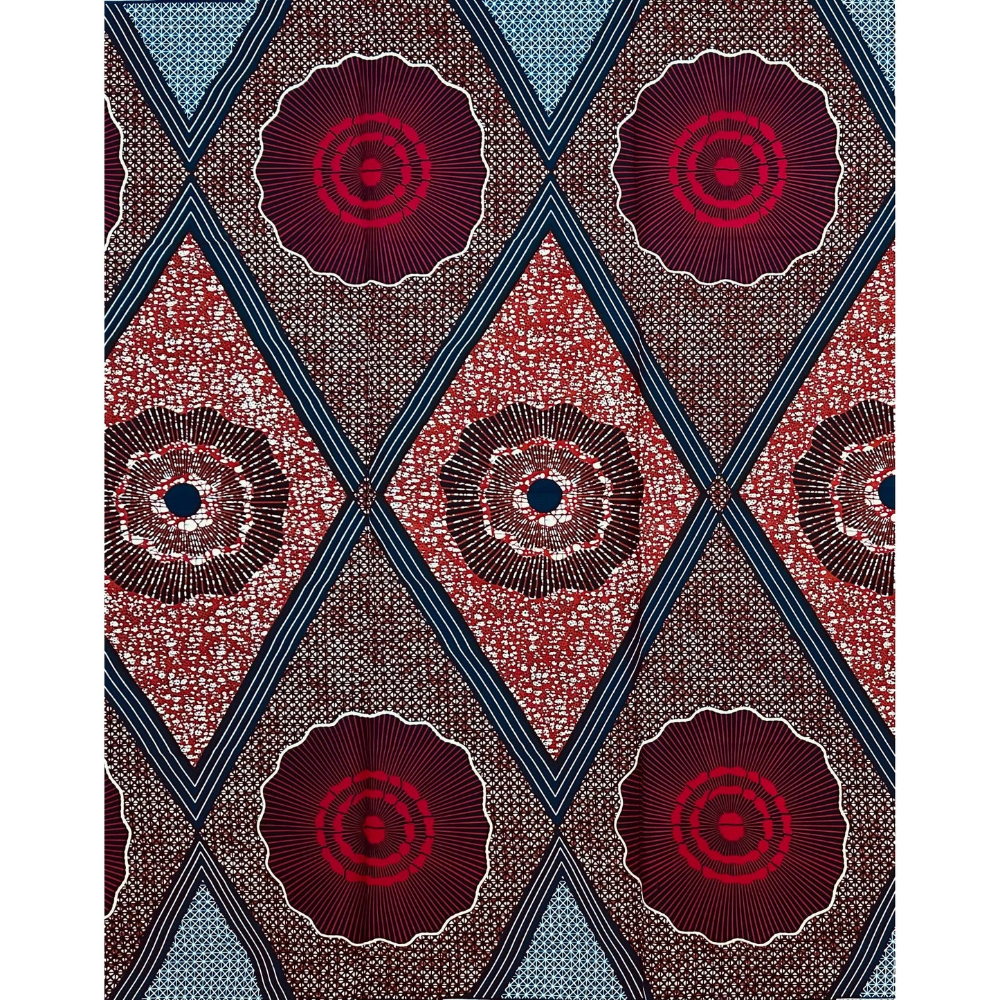 African Print Fabric/ Ankara - Brown, Blue, Red 'Afia Enum,' YARD