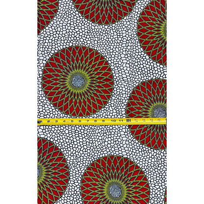 African Print Fabric/ Ankara - Red, Yellow, White "The Family Meeting", 1 YARD