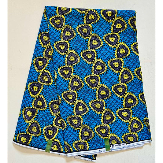 African Print Fabric/ Ankara - Blue, Yellow ‘Lúmi’ YARD or WHOLESALE