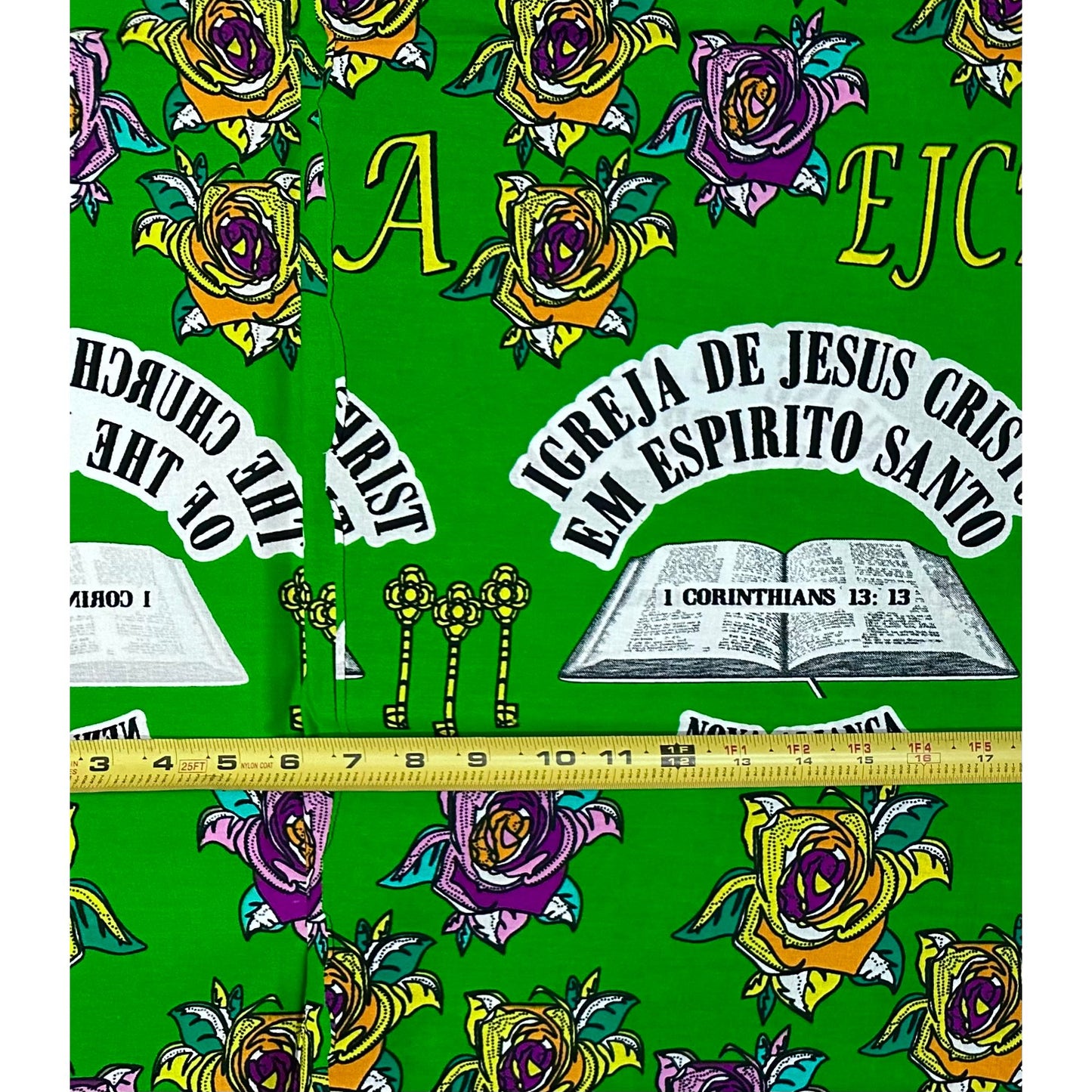 African Print Fabric/ Ankara - Green 'The Greatest of These Is Love,’ 1 YARD