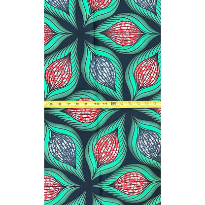 African Print Fabric/ Ankara - Green, Red, Gray ‘Parliament' Design, 1 YARD
